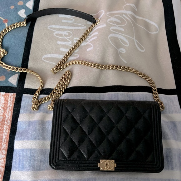 SOLD Chanel Boy Black Caviar Wallet on Chain - Picture 1 of 11